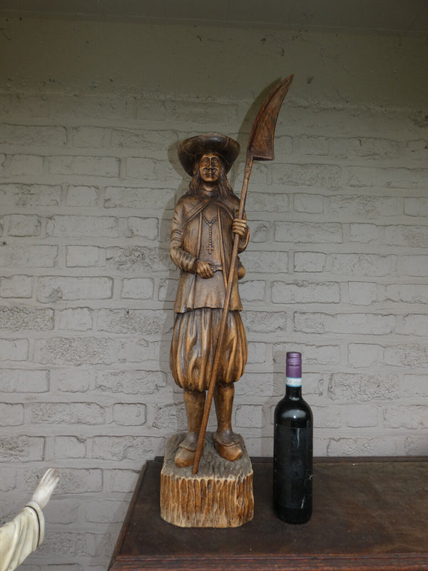 Vintage XL wood carved religious pilgrim farmer statue saint