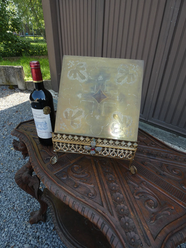 Antique Brass Enamel Decoration Bible stand lectern Religious