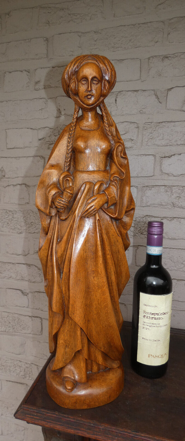 Vintage  large  Flanders wood carved Saint mary burgundy Statue figurine