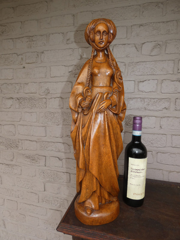 Vintage  large  Flanders wood carved Saint mary burgundy Statue figurine