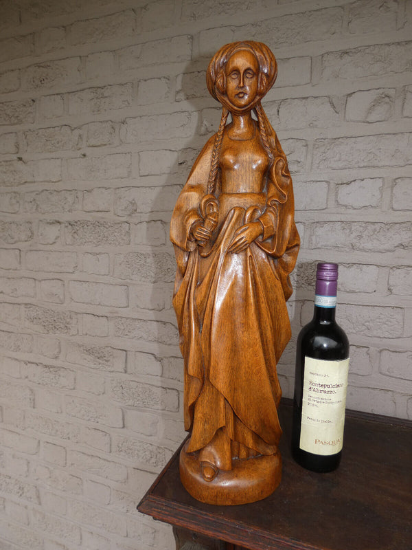 Vintage  large  Flanders wood carved Saint mary burgundy Statue figurine