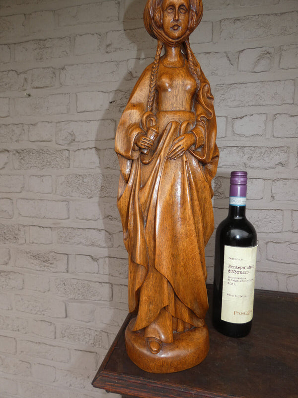 Vintage  large  Flanders wood carved Saint mary burgundy Statue figurine