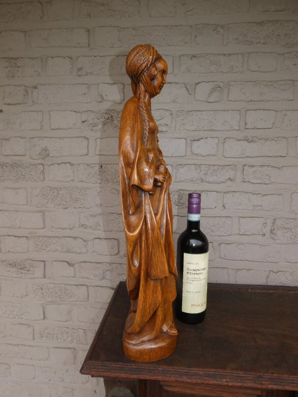 Vintage  large  Flanders wood carved Saint mary burgundy Statue figurine