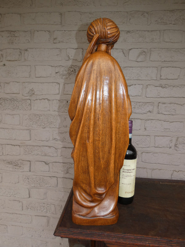 Vintage  large  Flanders wood carved Saint mary burgundy Statue figurine