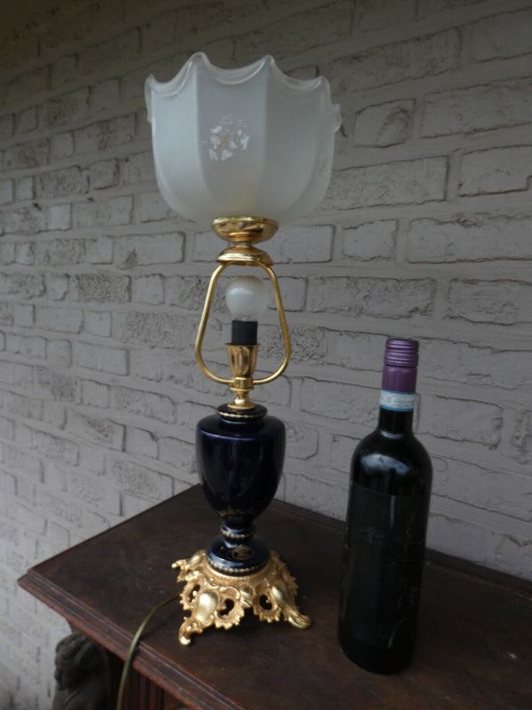 Vintage T Limoges cobalt blue porcelain table lamp