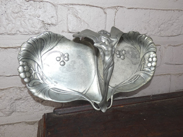 C Kurz & Co Art Nouveau lady Pewter Vide Poche Pin Tray 1910