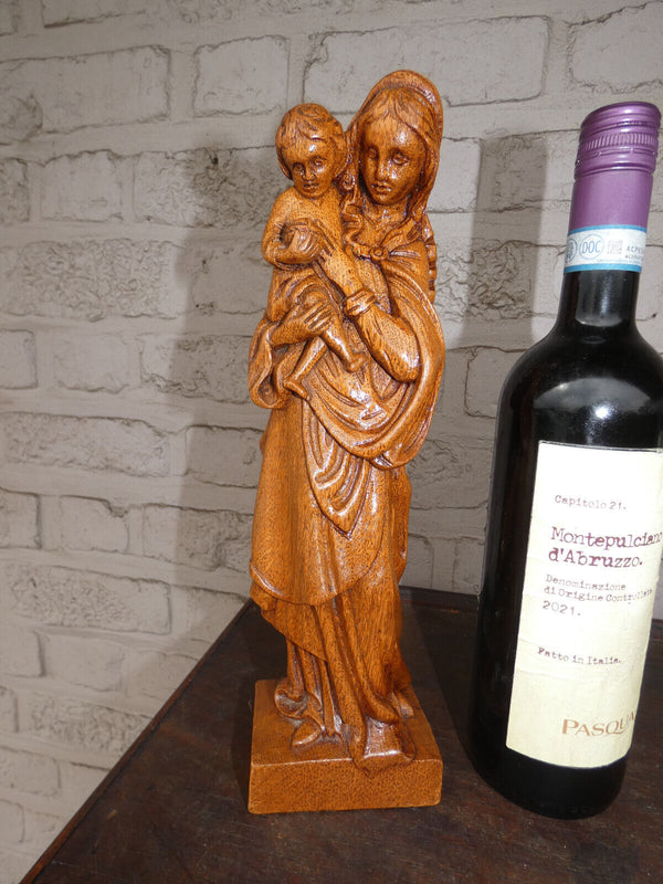 Vintage   Flanders wood carved madonna Statue figurine