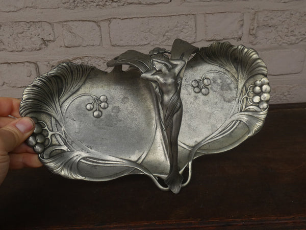 C Kurz & Co Art Nouveau lady Pewter Vide Poche Pin Tray 1910