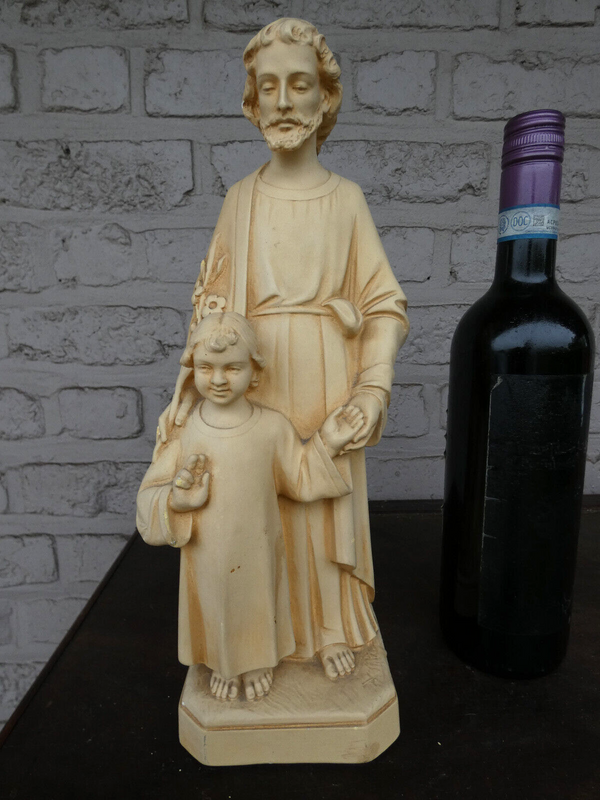 Antique chalk saint joseph child statue figurine religious