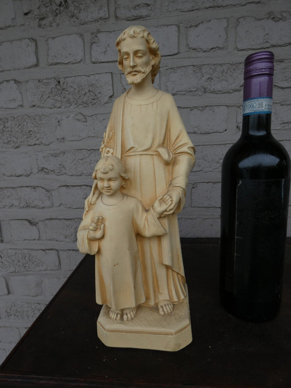 Antique chalk saint joseph child statue figurine religious