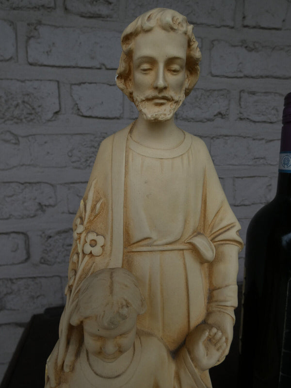 Antique chalk saint joseph child statue figurine religious