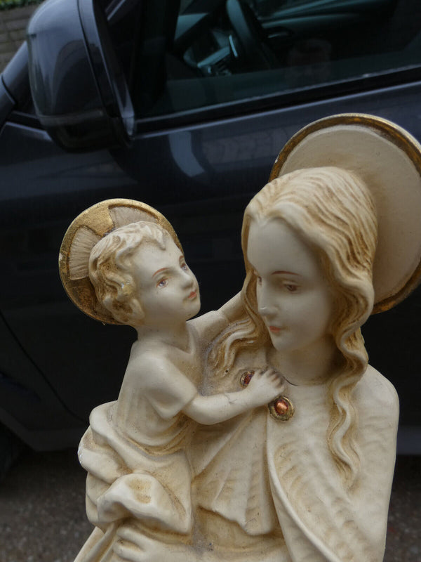 Antique chalk madonna statue snake religious