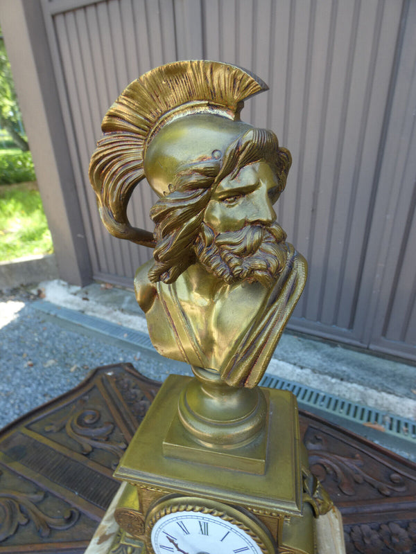 Vintage Greek general  Philopoemen Bronze on onyx marble clock tiger heads