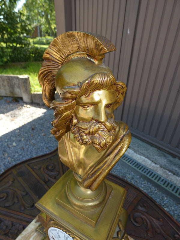 Vintage Greek general  Philopoemen Bronze on onyx marble clock tiger heads