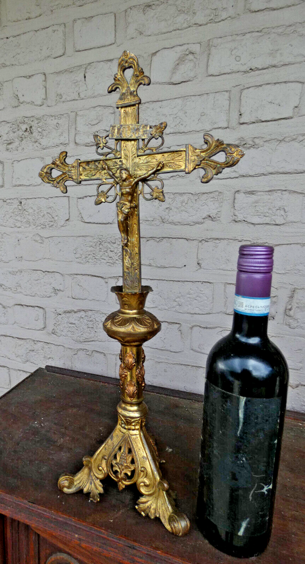 Antique french rare brass crucifix religious