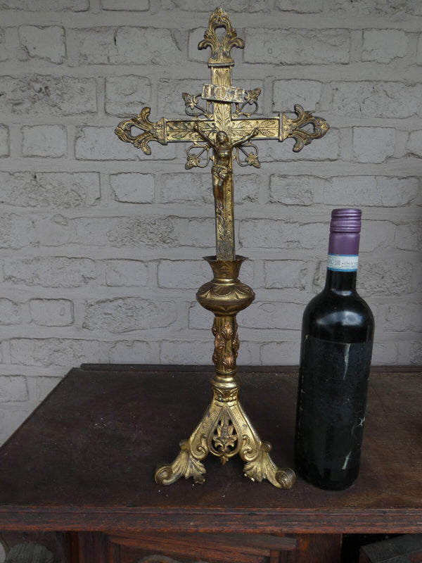 Antique french rare brass crucifix religious