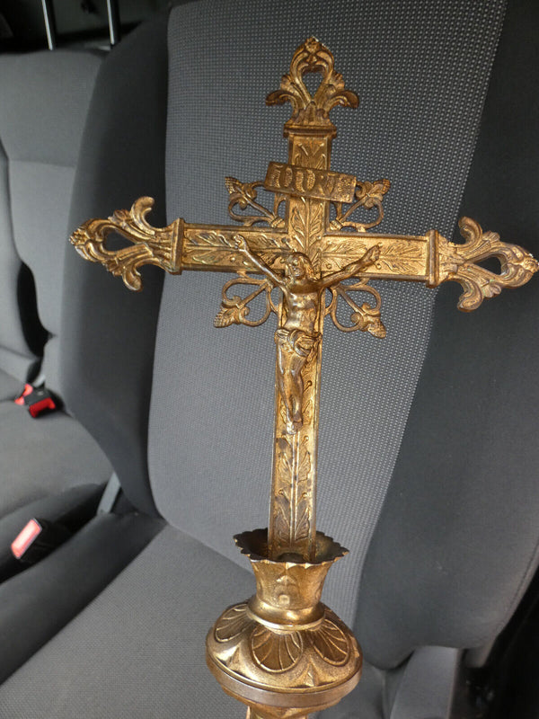 Antique french rare brass crucifix religious