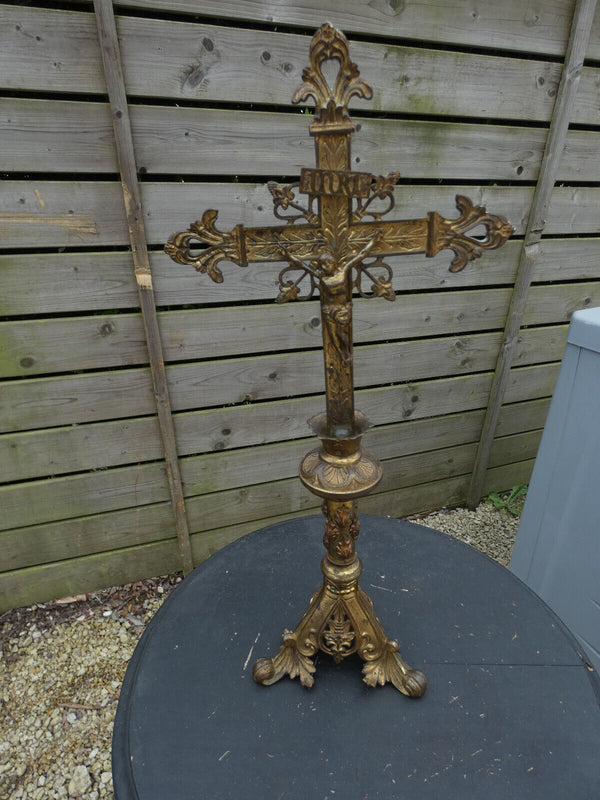 Antique french rare brass crucifix religious