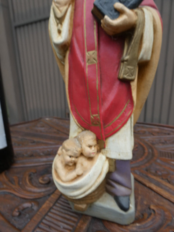 French antique chalk Rare Saint nicholas children  figurine statue religious