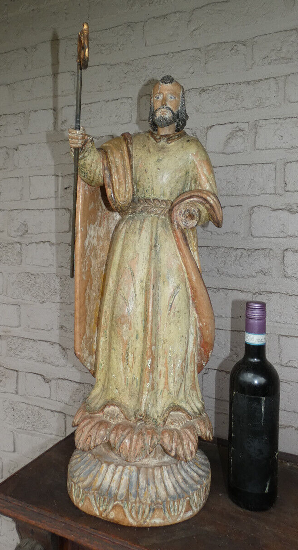 Antique LArge 25.5" Wood carved 18thc Saint joseph statue sculpture religious