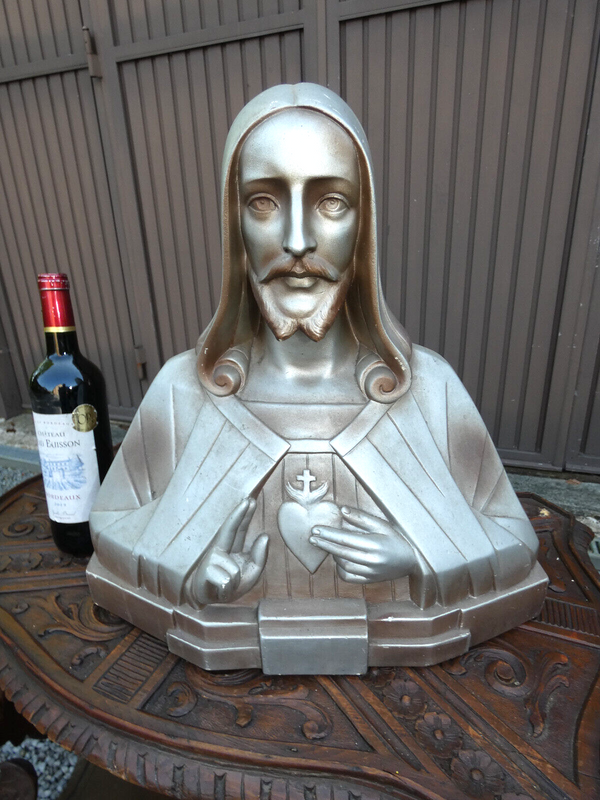 Antique Art Deco chalk christ bust sculpture statue signed Jean CArli