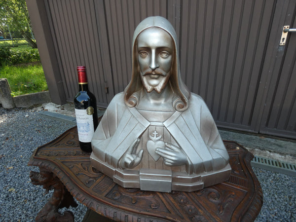 Antique Art Deco chalk christ bust sculpture statue signed Jean CArli