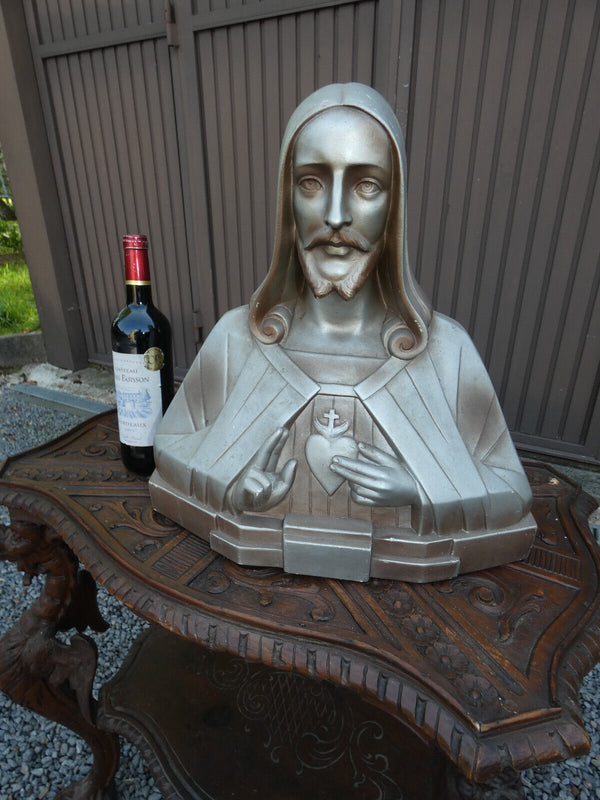 Antique Art Deco chalk christ bust sculpture statue signed Jean CArli