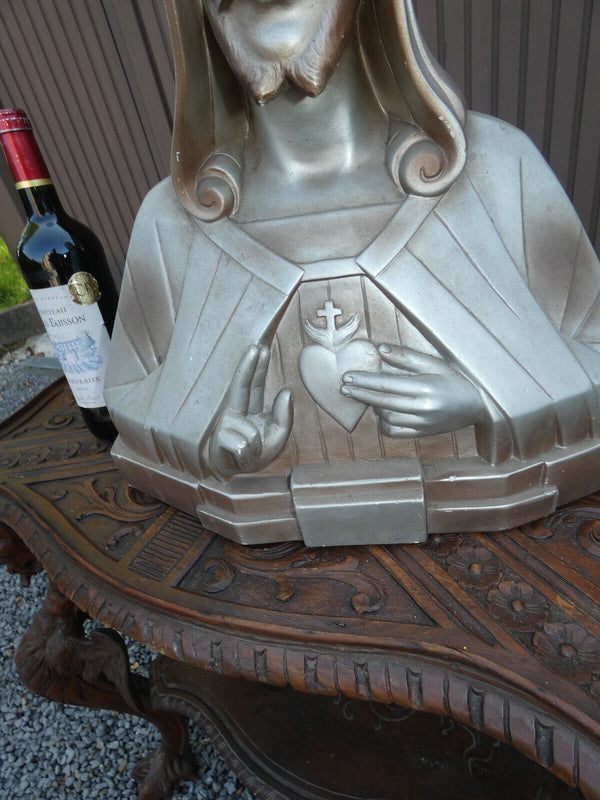 Antique Art Deco chalk christ bust sculpture statue signed Jean CArli