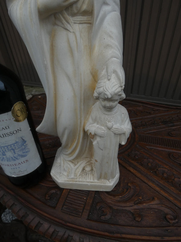 Antique chalk Guelfi signed Saint joseph jesus statue figurine religious