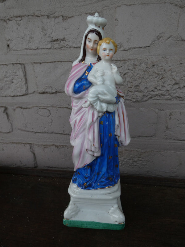 Antique french porcelain madonna child religious figurine statue