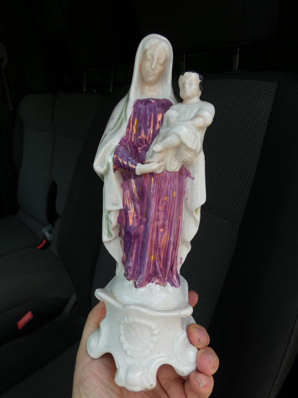 Antique french porcelain madonna child religious figurine statue