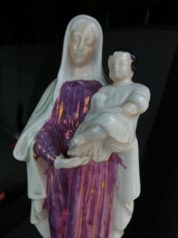 Antique french porcelain madonna child religious figurine statue