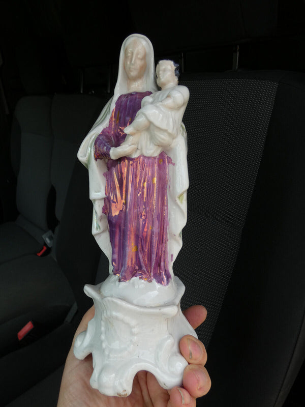 Antique french porcelain madonna child religious figurine statue