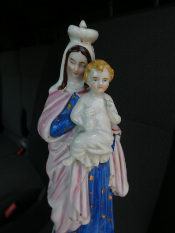 Antique french porcelain madonna child religious figurine statue