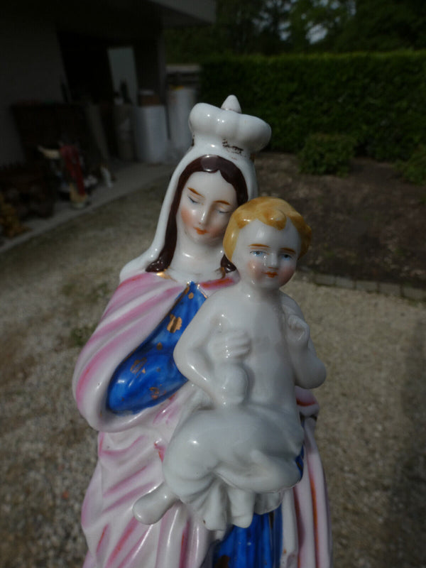 Antique french porcelain madonna child religious figurine statue