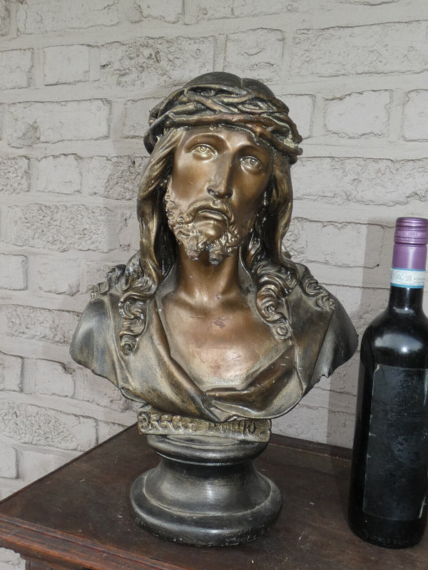 Antique Chalk ECCE Homo Christ bust statue sculpture  French religious