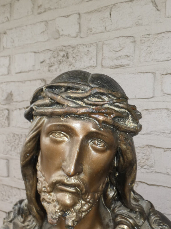 Antique Chalk ECCE Homo Christ bust statue sculpture  French religious