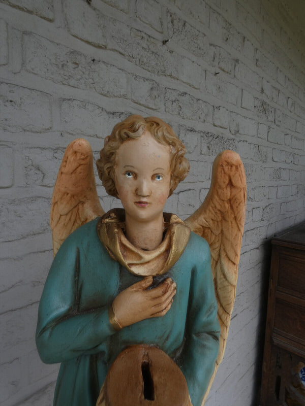 Antique Large chalk nodding missionary angel piggy bank statue religious