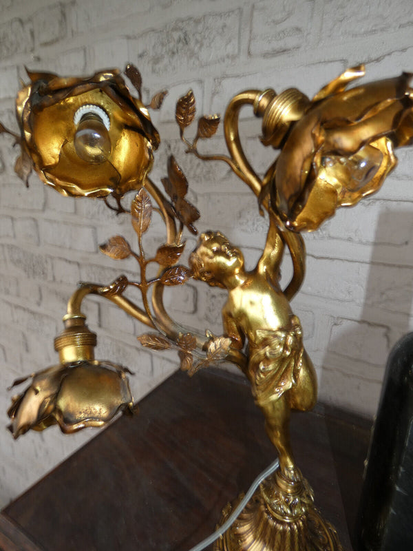 Antique Bronze putti cherub table lamp floral decor