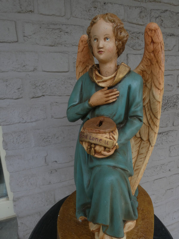 Antique Large chalk nodding missionary angel piggy bank statue religious