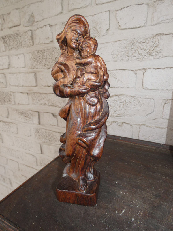 Vintage wood carved madonna child statue figurine 1970s