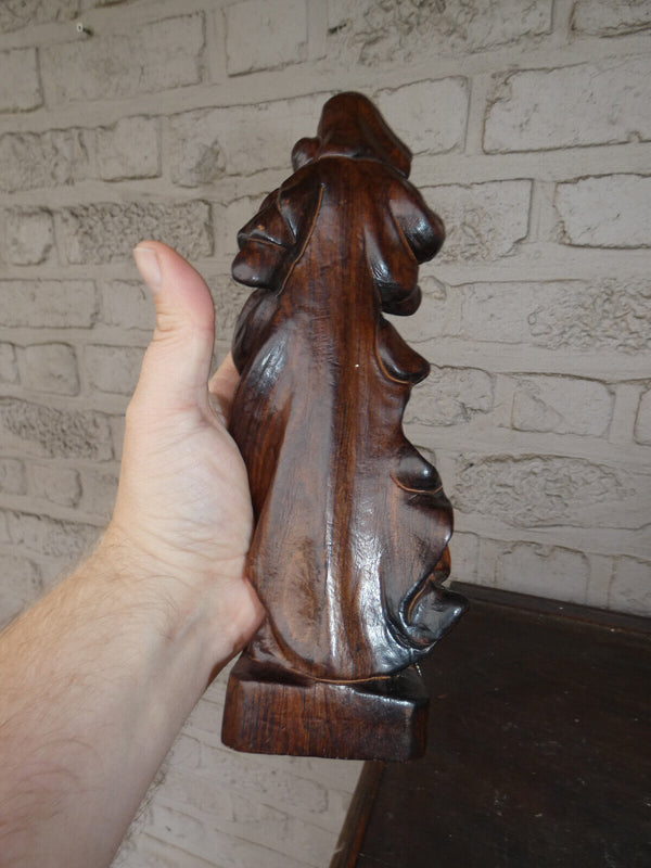 Vintage wood carved madonna child statue figurine 1970s