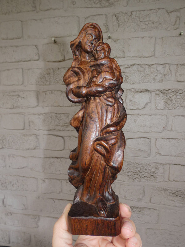 Vintage wood carved madonna child statue figurine 1970s