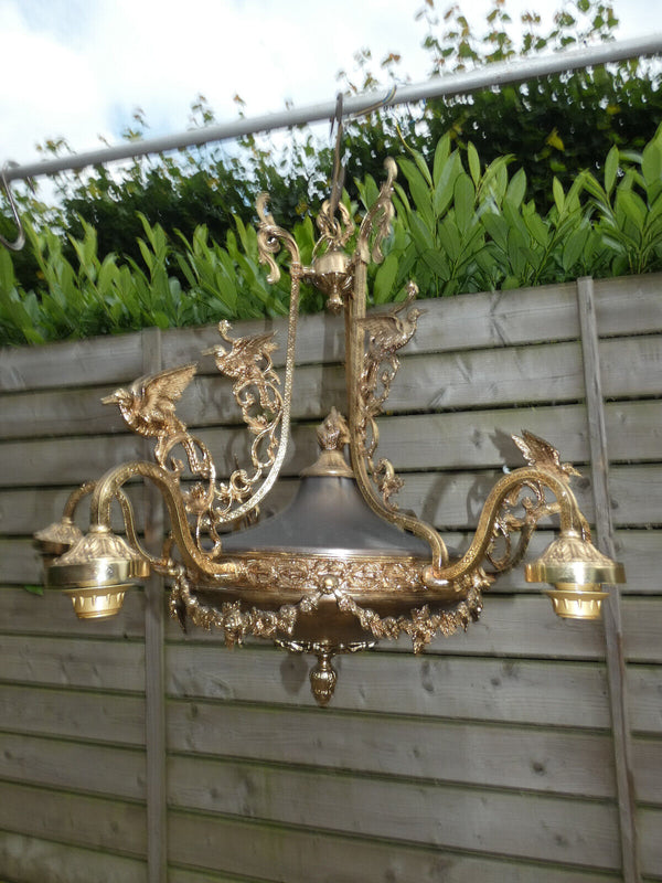 Stunning French Chandelier lamp birds decor empire style 1960s brass