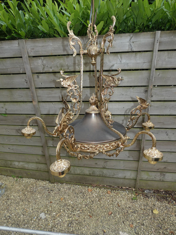 Stunning French Chandelier lamp birds decor empire style 1960s brass