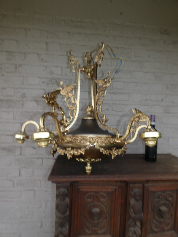 Stunning French Chandelier lamp birds decor empire style 1960s brass