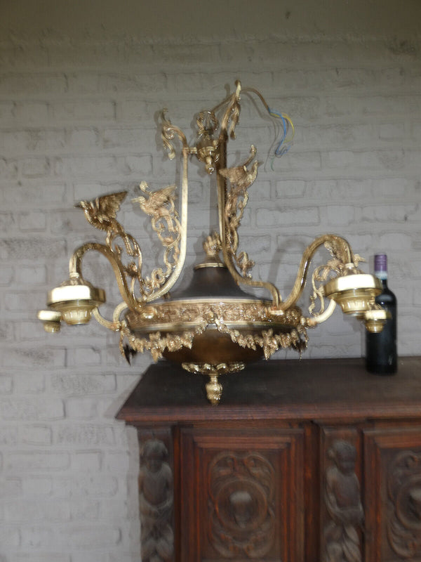 Stunning French Chandelier lamp birds decor empire style 1960s brass