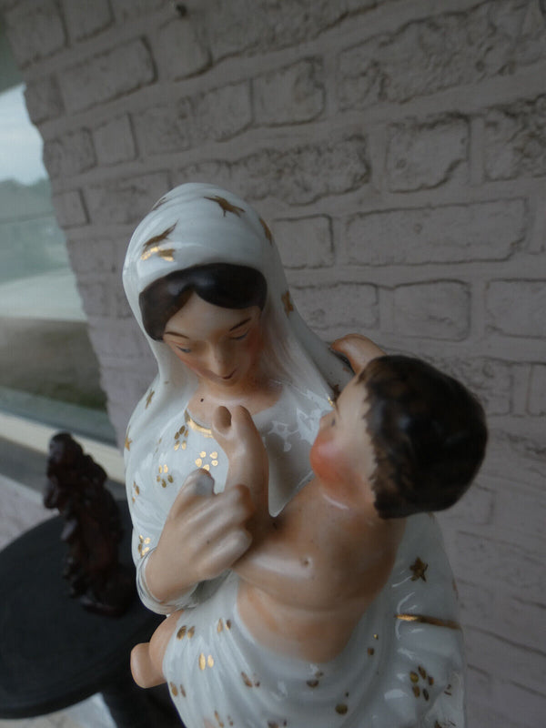 Antique french vieux paris porcelain madonna with child statue figurine