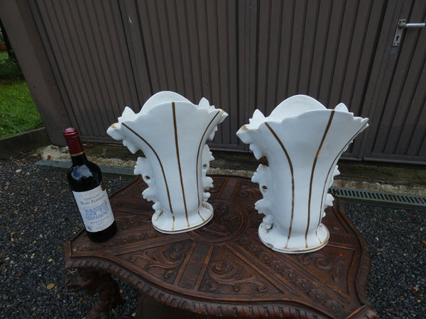 PAir antique french vieux paris porcelain hand paint Vases