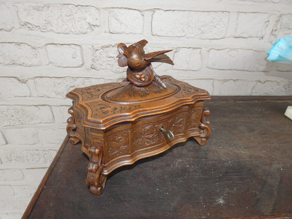 Antique black forest wood carved birds nest  jewelry box